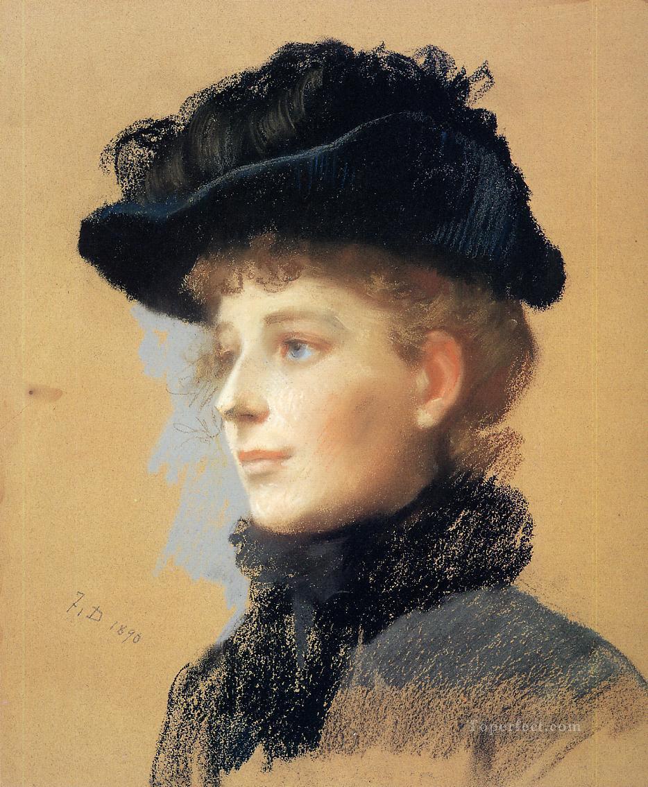 黒い帽子をかぶった女性の肖像画 フランク・デュベネック油絵